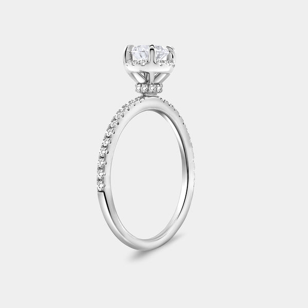 Gilded 3/4 Carat Lab-Grown Diamond Round-Shaped Hidden Halo Engagement Ring with a Classic Shank