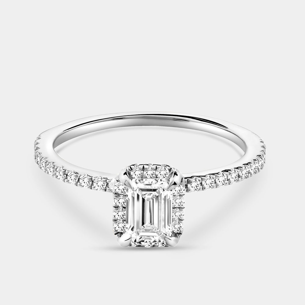 Gilded 3/4 Carat Lab-Grown Diamond Emerald-Cut Hidden Halo Engagement Ring with a Classic Shank