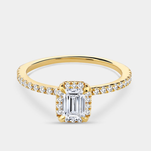 3/4 Carat Lab-Grown Diamond Emerald-Cut Hidden Halo Engagement Ring with a Classic Shank — GILDED New York