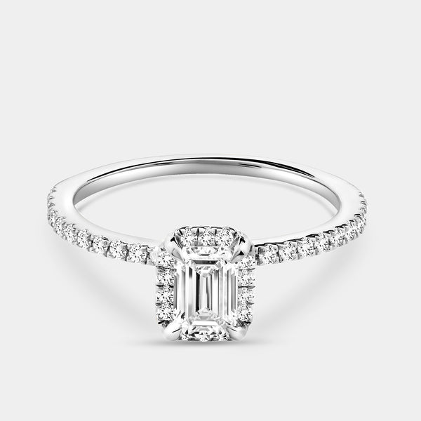 3/4 Carat Lab-Grown Diamond Emerald-Cut Hidden Halo Engagement Ring with a Classic Shank — GILDED New York