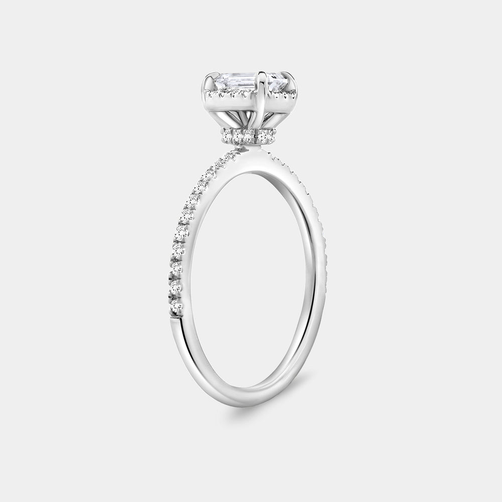 Gilded 3/4 Carat Lab-Grown Diamond Emerald-Cut Hidden Halo Engagement Ring with a Classic Shank