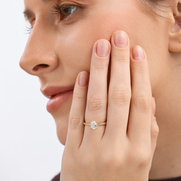 3/4 Carat Lab-Grown Diamond Oval-Shaped Hidden Halo Engagement Ring with a Classic Shank — GILDED New York