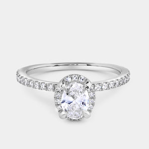 Gilded 3/4 Carat Lab-Grown Diamond Oval-Shaped Hidden Halo Engagement Ring with a Classic Shank