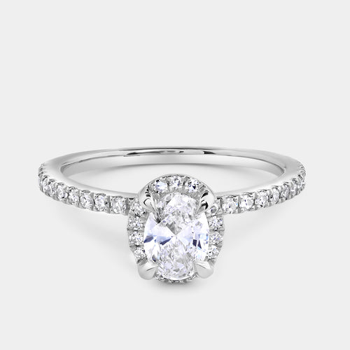 Gilded 3/4 Carat Lab-Grown Diamond Oval-Shaped Hidden Halo Engagement Ring with a Classic Shank