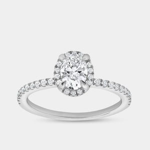Gilded 3/4 Carat Lab-Grown Diamond Oval-Shaped Hidden Halo Engagement Ring with a Classic Shank