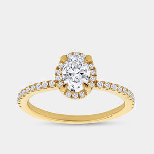 Gilded 3/4 Carat Lab-Grown Diamond Oval-Shaped Hidden Halo Engagement Ring with a Classic Shank