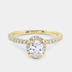 Gilded 3/4 Carat Lab-Grown Diamond Oval-Shaped Hidden Halo Engagement Ring with a Classic Shank