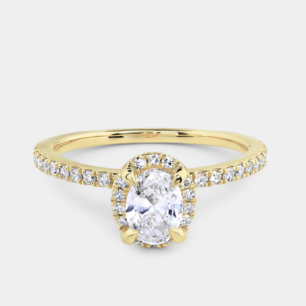 Gilded 3/4 Carat Lab-Grown Diamond Oval-Shaped Hidden Halo Engagement Ring with a Classic Shank