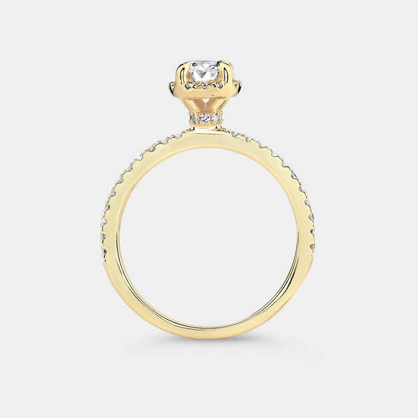 Gilded 3/4 Carat Lab-Grown Diamond Oval-Shaped Hidden Halo Engagement Ring with a Classic Shank