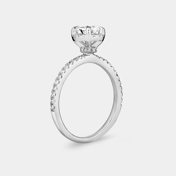 Gilded 3/4 Carat Lab-Grown Diamond Oval-Shaped Hidden Halo Engagement Ring with a Classic Shank