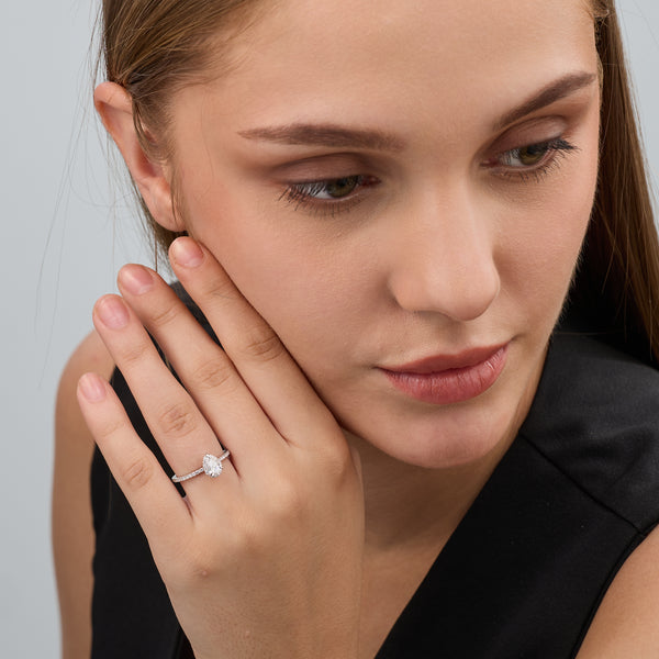 3/4 Carat Lab-Grown Diamond Pear-Shaped Hidden Halo Engagement Ring with a Classic Shank — GILDED New York
