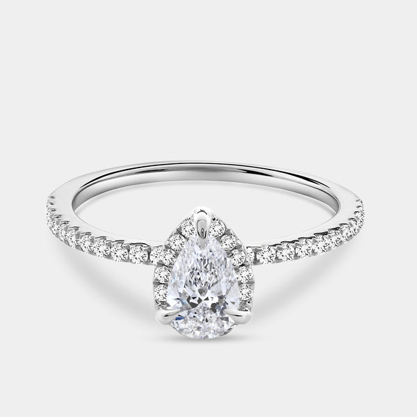 3/4 Carat Lab-Grown Diamond Pear-Shaped Hidden Halo Engagement Ring with a Classic Shank — GILDED New York