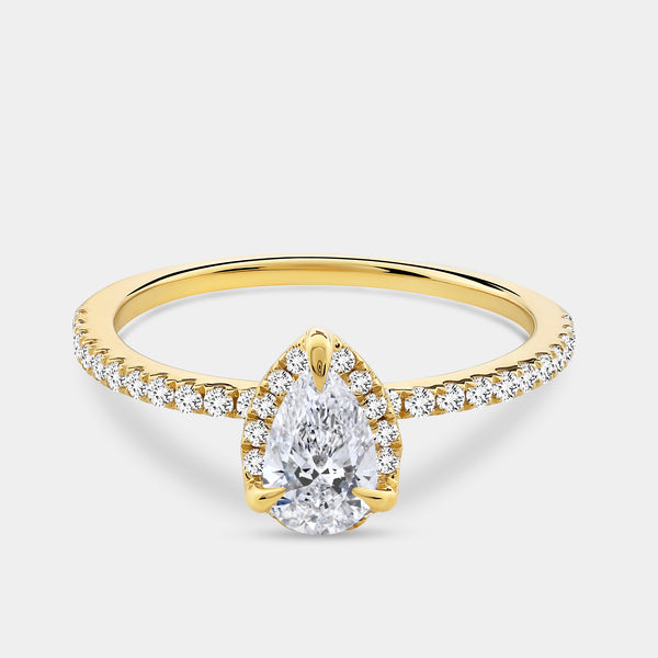 3/4 Carat Lab-Grown Diamond Pear-Shaped Hidden Halo Engagement Ring with a Classic Shank — GILDED New York