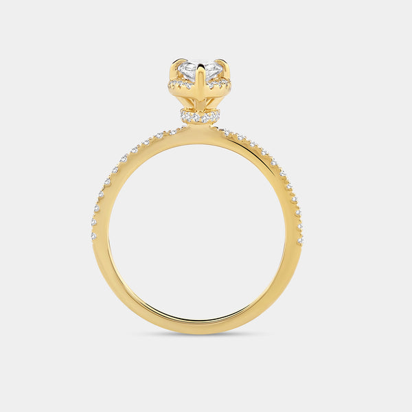 3/4 Carat Lab-Grown Diamond Pear-Shaped Hidden Halo Engagement Ring with a Classic Shank — GILDED New York