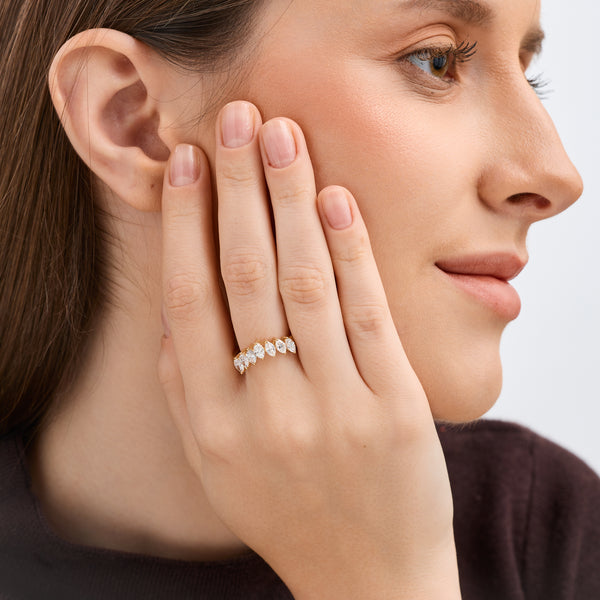1 and 1/10 Carat Lab-Grown Diamond Marquise-Shaped Chevron Wedding Band — GILDED New York