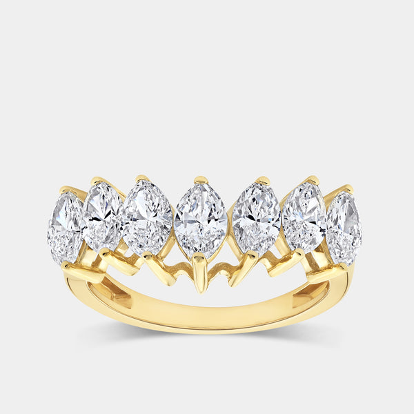 Gilded 1 and 3/4 Carat Lab-Grown Diamond Marquise-Shaped Chevron Wedding Band