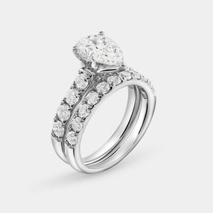 Gilded 4 Carat Lab-Grown Diamond Solitaire Pear-Shaped Bridal Set