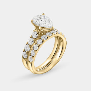 Gilded 4 Carat Lab-Grown Diamond Solitaire Pear-Shaped Bridal Set