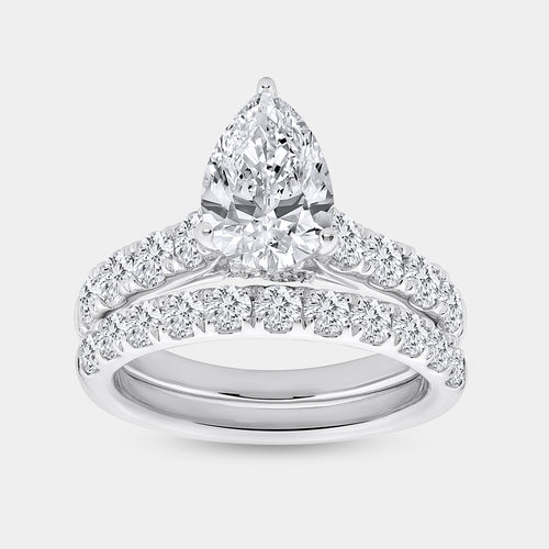 Gilded 4 Carat Lab-Grown Diamond Solitaire Pear-Shaped Bridal Set