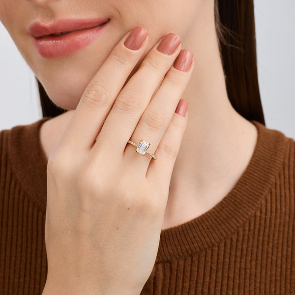1 and 1/4 Carat Lab-Grown Diamond Emerald-Cut Solitaire Plus Engagement Ring with a Classic Shank — GILDED New York