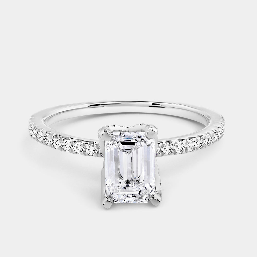 Gilded 1 and 1/4 Carat Lab-Grown Diamond Emerald-Cut Solitaire Plus Engagement Ring with a Classic Shank