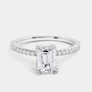 Gilded 1 and 1/4 Carat Lab-Grown Diamond Emerald-Cut Solitaire Plus Engagement Ring with a Classic Shank
