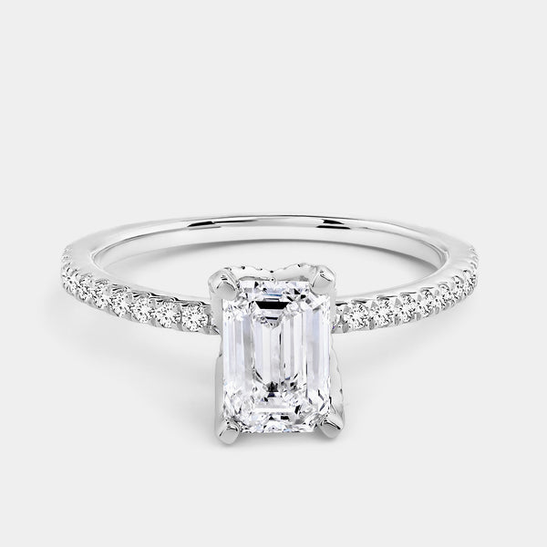 Gilded 1 and 1/4 Carat Lab-Grown Diamond Emerald-Cut Solitaire Plus Engagement Ring with a Classic Shank