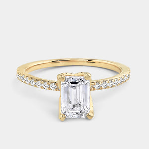 Gilded 1 and 1/4 Carat Lab-Grown Diamond Emerald-Cut Solitaire Plus Engagement Ring with a Classic Shank