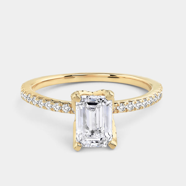 Gilded 1 and 1/4 Carat Lab-Grown Diamond Emerald-Cut Solitaire Plus Engagement Ring with a Classic Shank