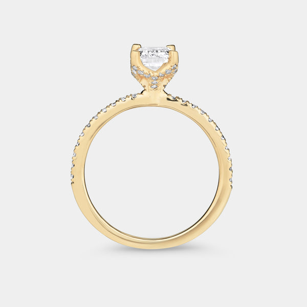 Gilded 1 and 1/4 Carat Lab-Grown Diamond Emerald-Cut Solitaire Plus Engagement Ring with a Classic Shank