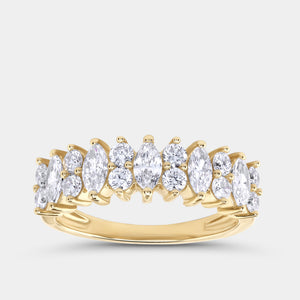 Gilded 1 Carat Lab-Grown Diamond Round and Marquise-Shaped Wedding Band