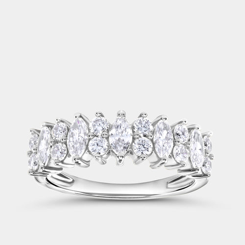 Gilded 1 Carat Lab-Grown Diamond Round and Marquise-Shaped Wedding Band