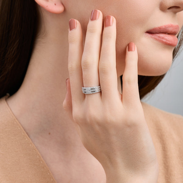 1/2 Carat Lab-Grown Diamond Three-Row Pavé Boat-Shaped Anniversary Band — GILDED New York