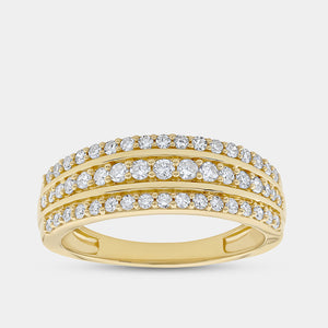 Gilded 1/2 Carat Lab-Grown Diamond Three-Row Pavé Boat-Shaped Anniversary Band