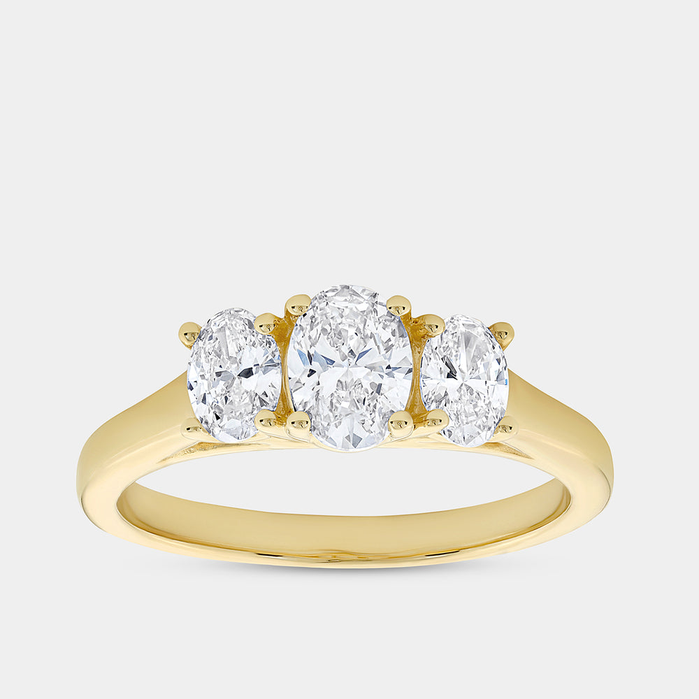 Gilded 1 Carat Lab-Grown Diamond Oval-Shaped Three-Stone Ring