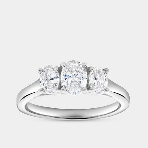 Gilded 1 Carat Lab-Grown Diamond Oval-Shaped Three-Stone Ring