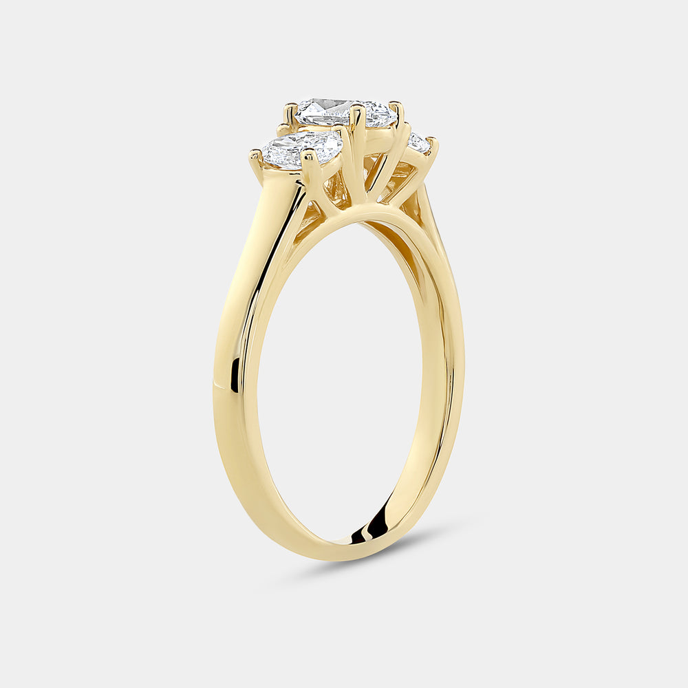 Gilded 1 Carat Lab-Grown Diamond Oval-Shaped Three-Stone Ring