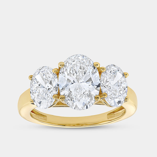 3 Carat Lab-Grown Diamond Oval-Shaped Three-Stone Ring — GILDED New York