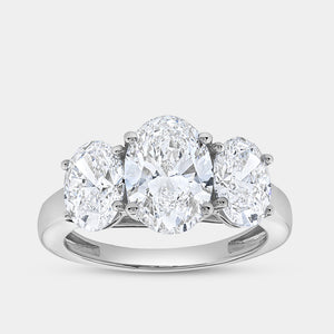 Gilded 3 Carat Lab-Grown Diamond Oval-Shaped Three-Stone Ring