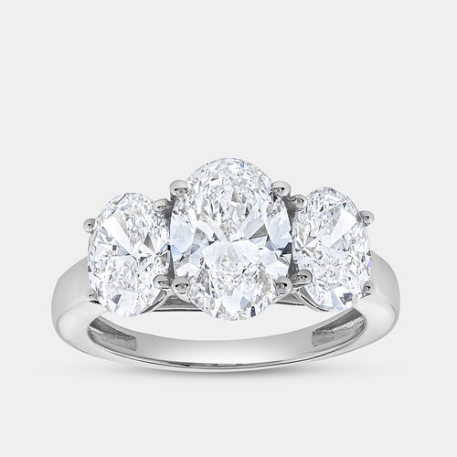 Gilded 3 Carat Lab-Grown Diamond Oval-Shaped Three-Stone Ring