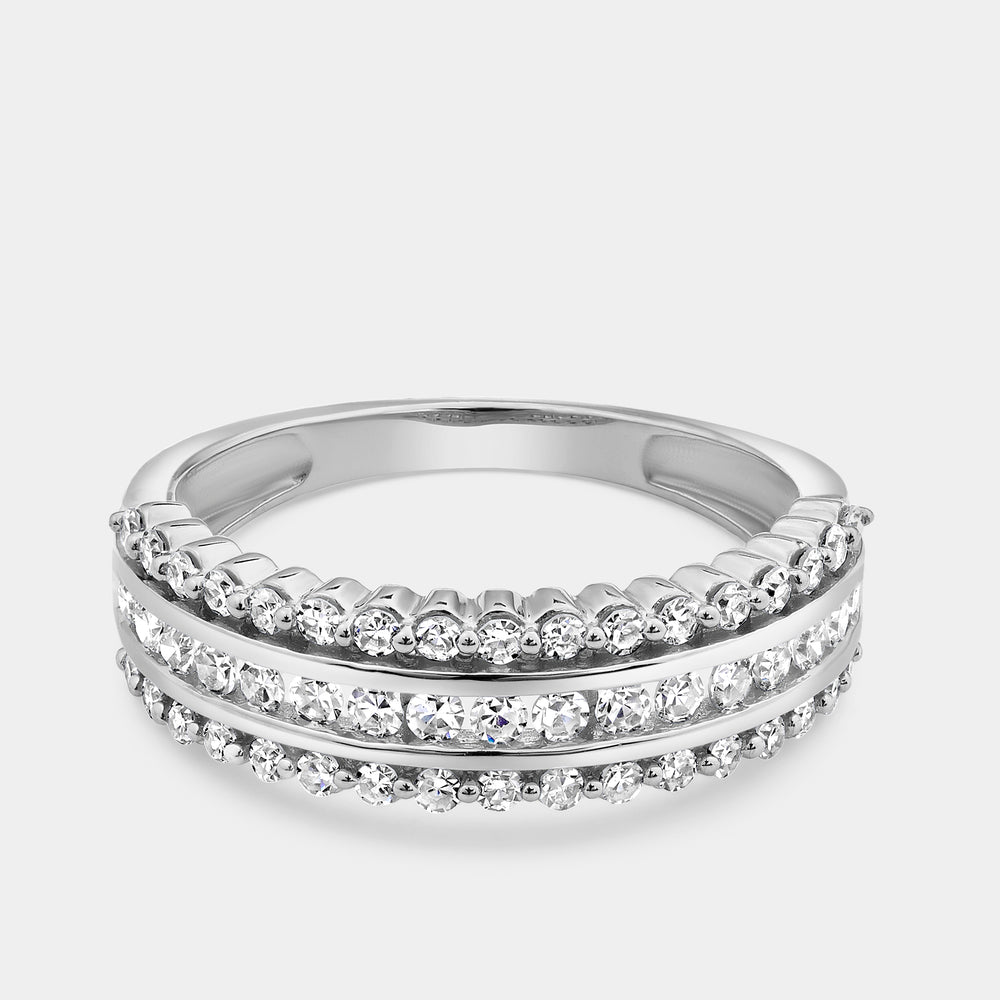 Gilded 1/2 Carat Lab-Grown Diamond Three-Row Anniversary Band with a Shared-Prong Border