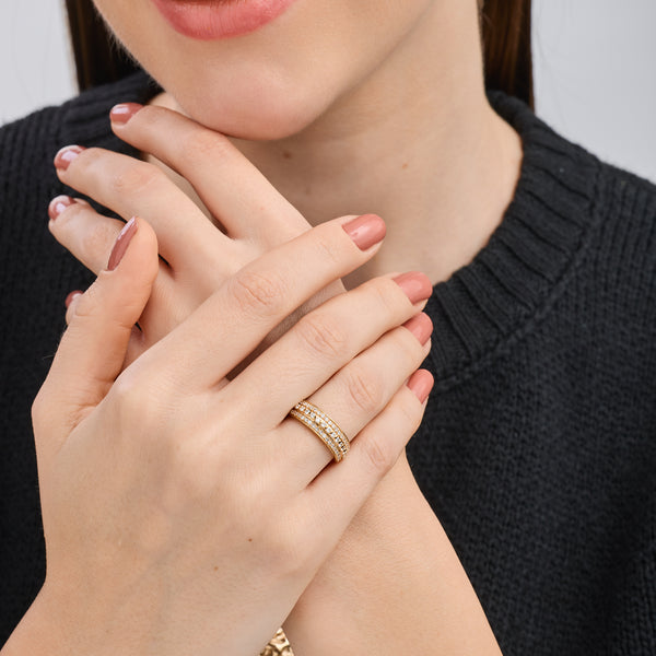 Gilded 1/2 Carat Lab-Grown Diamond Three-Row Combination of Bar and Pave-Set Anniversary Band
