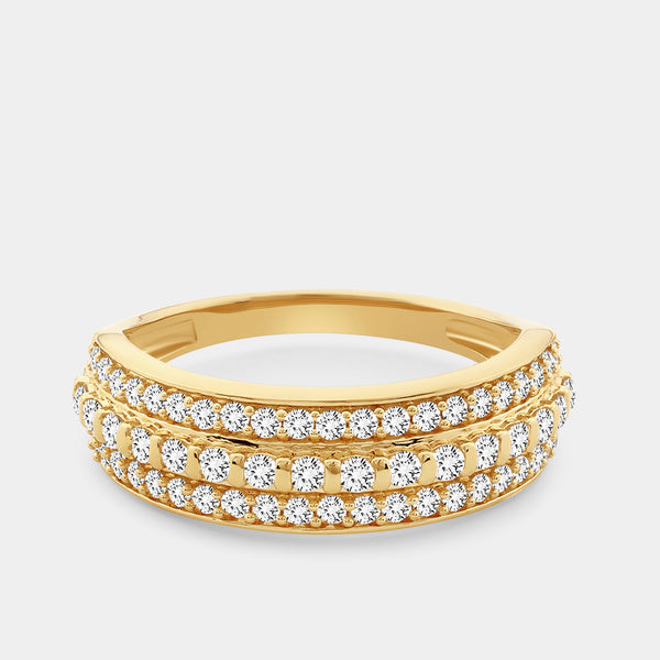 Gilded 1/2 Carat Lab-Grown Diamond Three-Row Combination of Bar and Pave-Set Anniversary Band