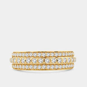 Gilded 1/2 Carat Lab-Grown Diamond Three-Row Combination of Bar and Pave-Set Anniversary Band