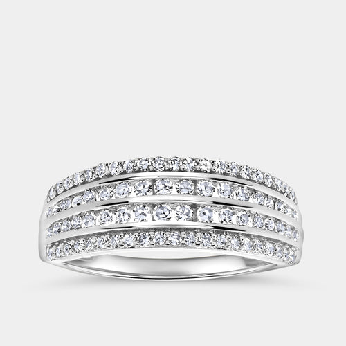 Gilded 1/2 Carat Lab-Grown Diamond Four-Row Combination of Channel and Prong-Set Anniversary Band