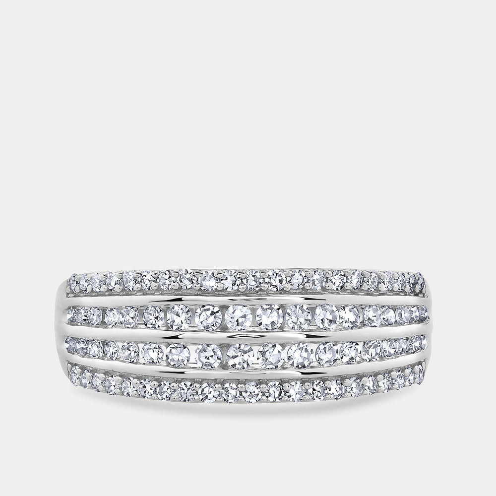 Gilded 1/2 Carat Lab-Grown Diamond Four-Row Combination of Channel and Prong-Set Anniversary Band