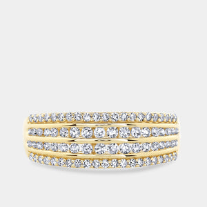 Gilded 1/2 Carat Lab-Grown Diamond Four-Row Combination of Channel and Prong-Set Anniversary Band
