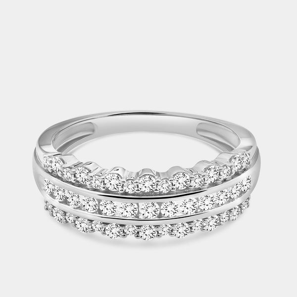 Gilded 1/2 Carat Lab-Grown Diamond Three-Row Combination of Channel and Prong Set Anniversary Band