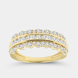 Gilded 1/2 Carat Lab-Grown Diamond Three-Row Combination of Channel and Prong Set Anniversary Band