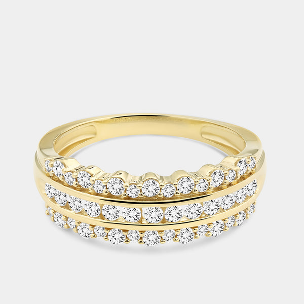 Gilded 1/2 Carat Lab-Grown Diamond Three-Row Combination of Channel and Prong Set Anniversary Band